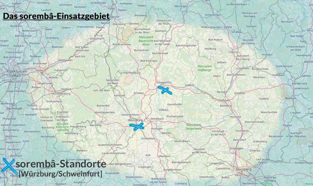 Service - Karte Einsatzgebiet - Unterfranken, Ober- und Mittelfranken